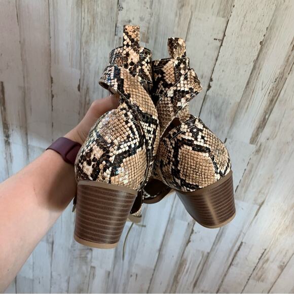 Lulus Vincient Tan Snake Print Cutout Lave-up Ankle Booties - Picture 7 of 7